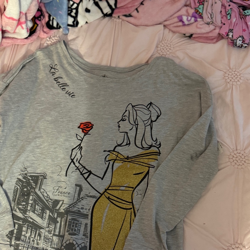 Disney Gray top with Gold and Red Belle Design